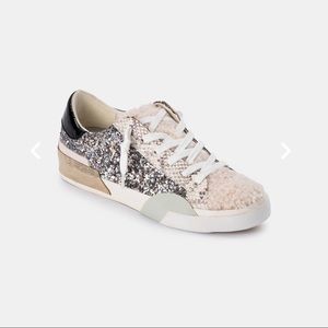 Dolce Vita Zina Plush Sneaker in Sil Multi Glitter